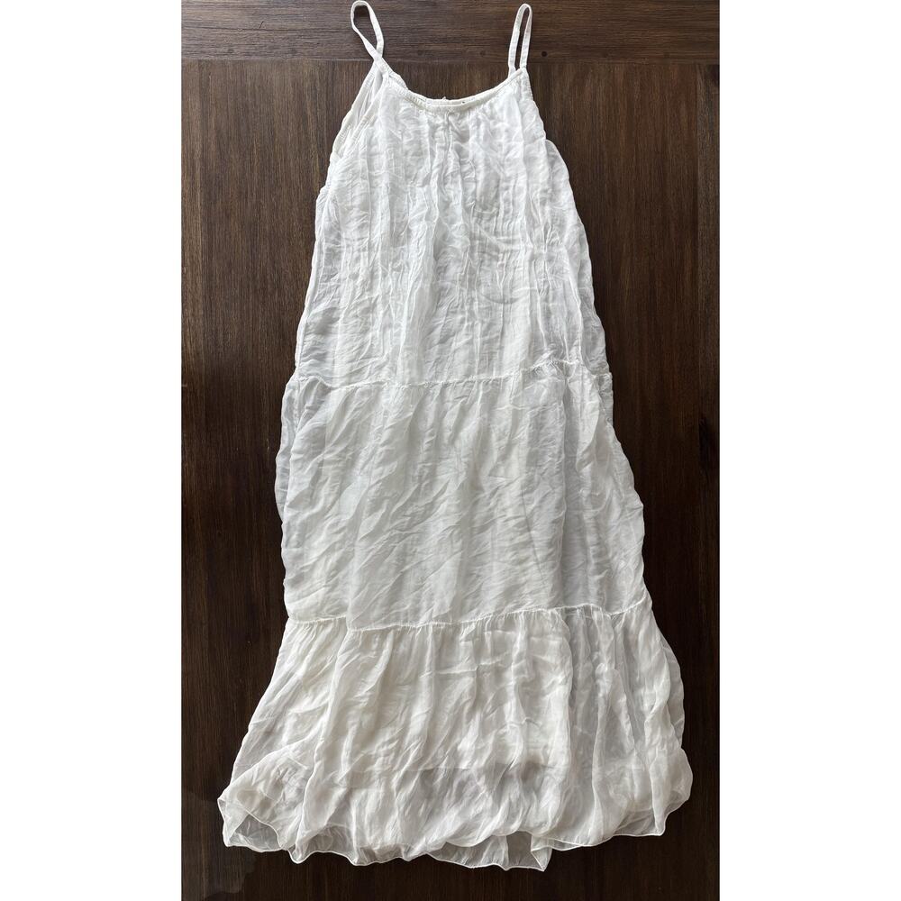 Bella Umbra Flowy Silk Dress Womens Large White Midi Resortwear Made In Italy